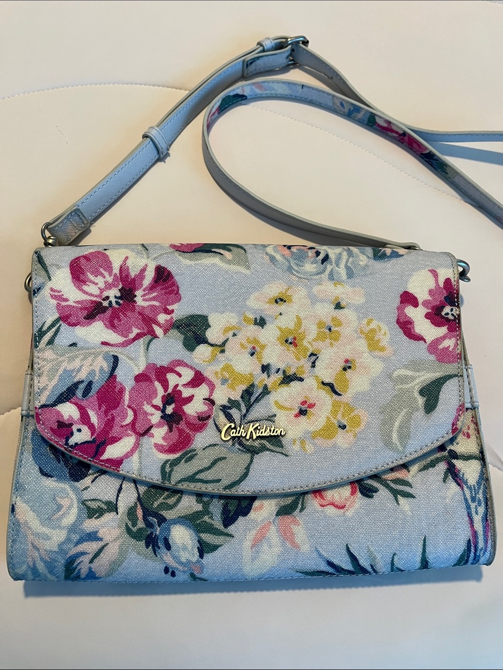 Cath Kidston Light Blue Floral Crossbody with Pink & Yellow Blooms